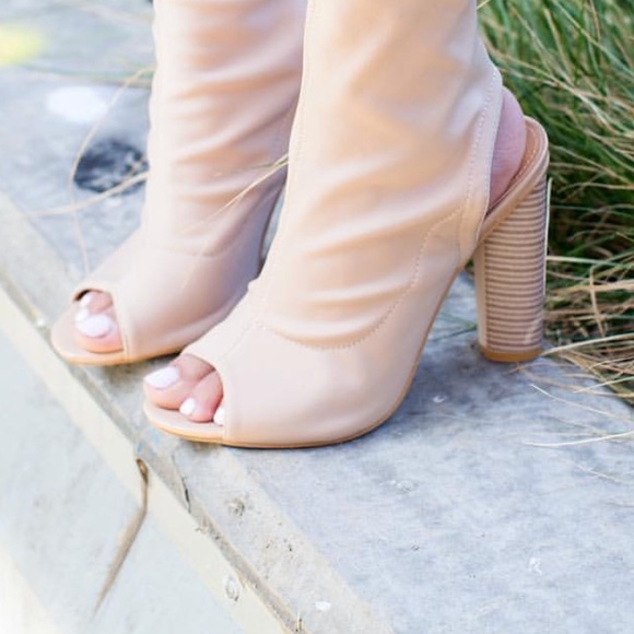 NIB Cream Neoprene Peep Toe Over The Knee Boots - Picture 6 of 8